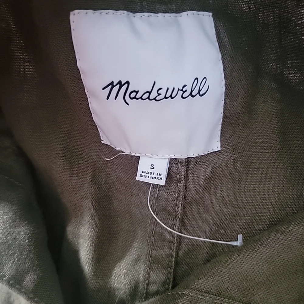 Madewell Army Green 100% Linen Oversized Long Duster Coat  BUTTON UP SMALL - Picture 6 of 6